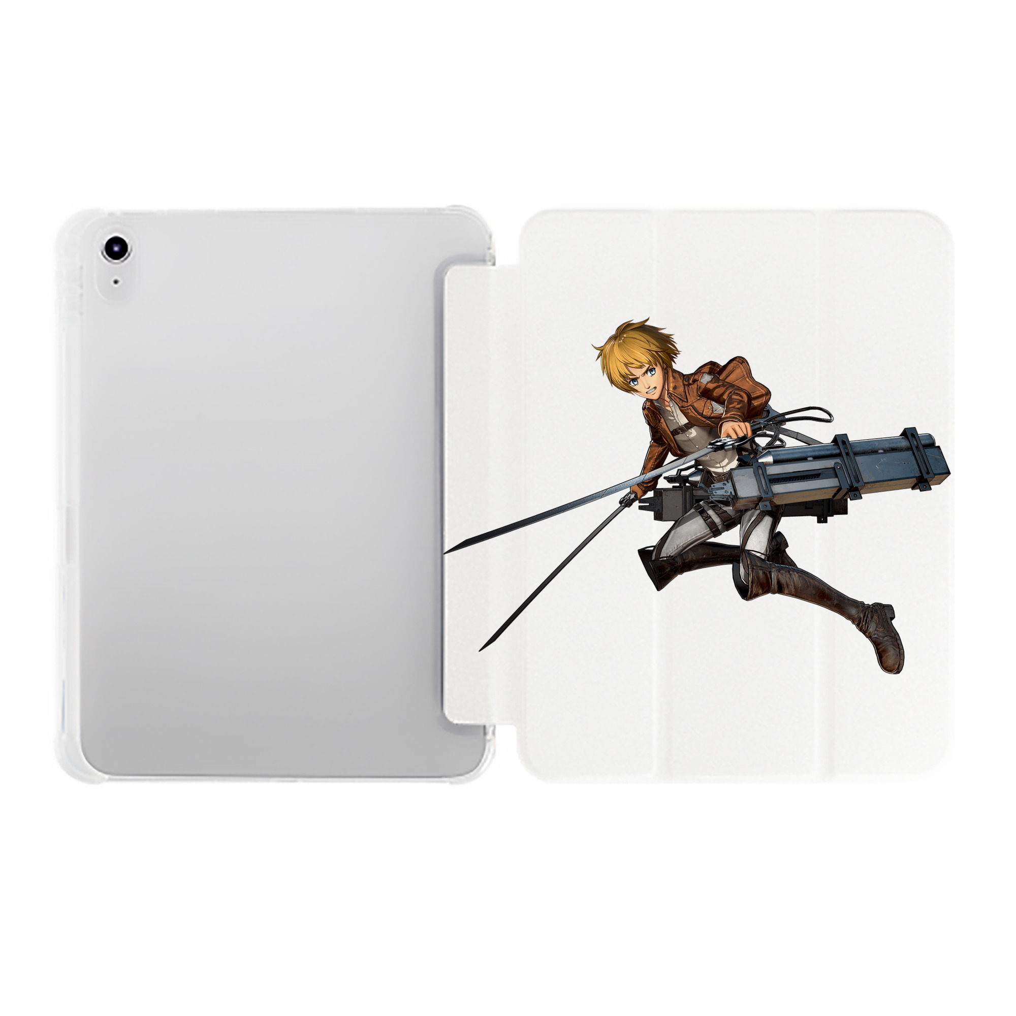 （画像用） 進撃の巨人 アルミン·アルレルト Attack on Titan Armin Arlert IPad ケース ペン収納付き 三つ折りスタンド PUレザー×シリコン 対応機種9.5/10.5/10.9インチ